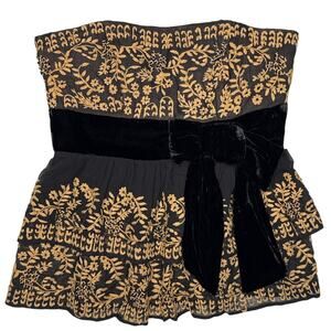 Plenty Tracy Reece silk strapless gold black velvet beaded tiered formal top 8